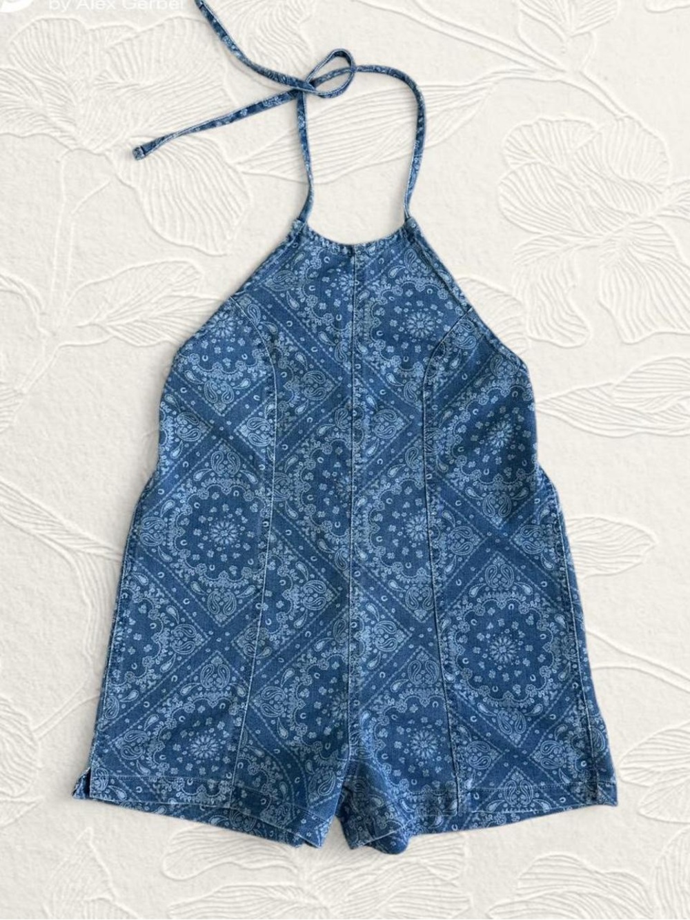 Vanilla Star Blue Bandana-Print Halter One-Piece Romper